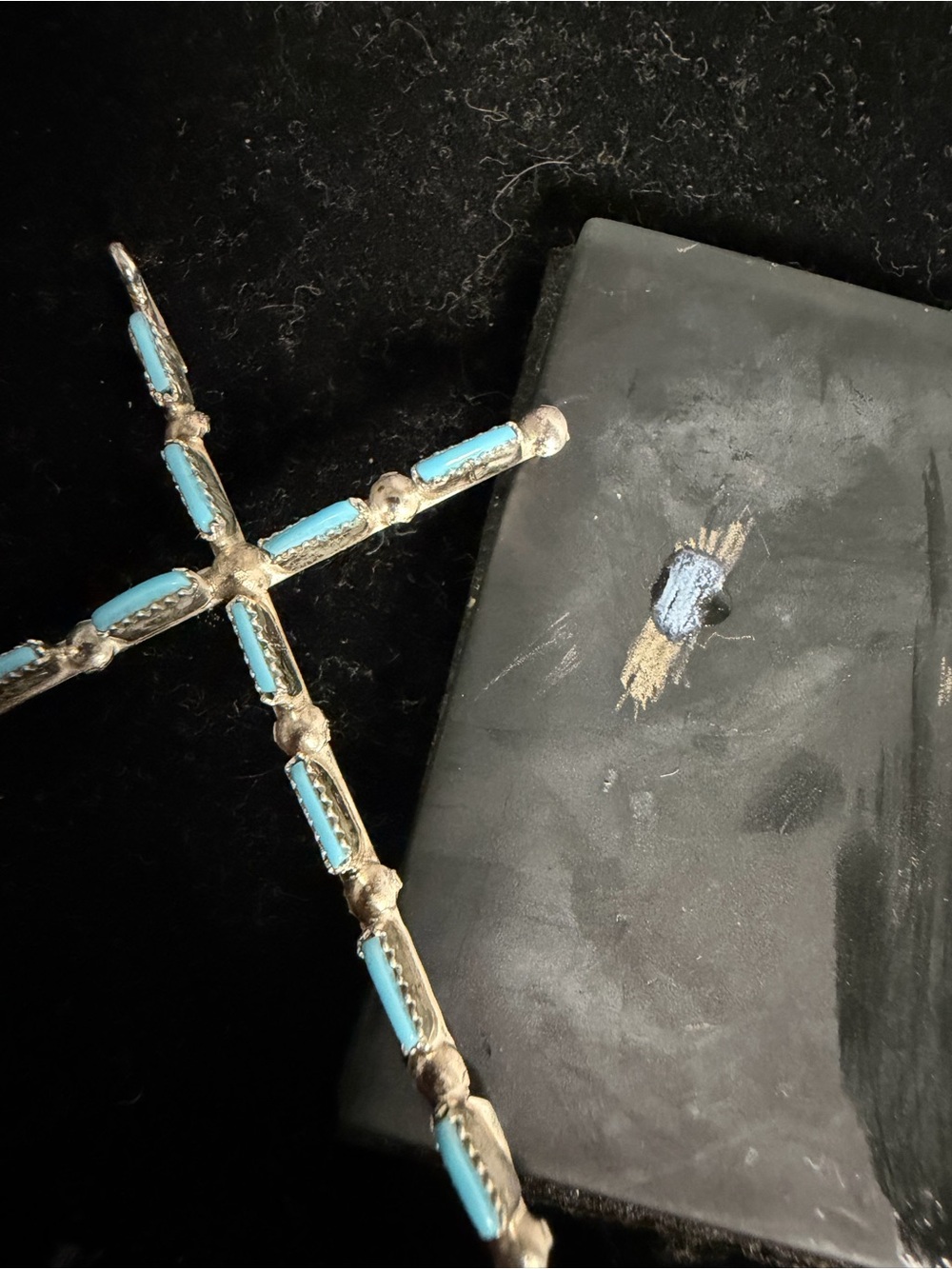 Zuni Sterling silver vintage needle cross pendant
